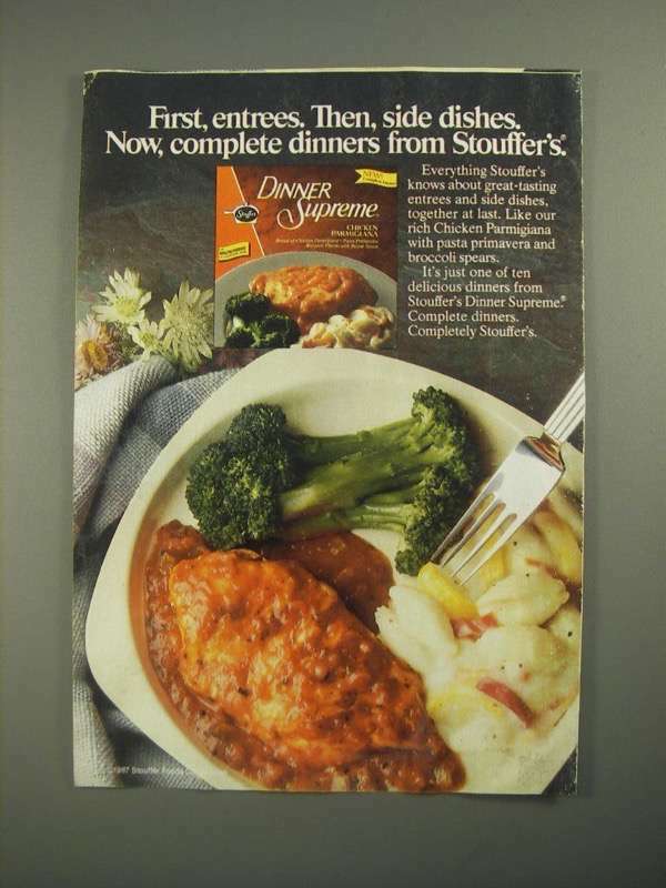 1987 Stouffer's Dinner Supreme Chicken Parmigiana Ad - Complete Dinners
