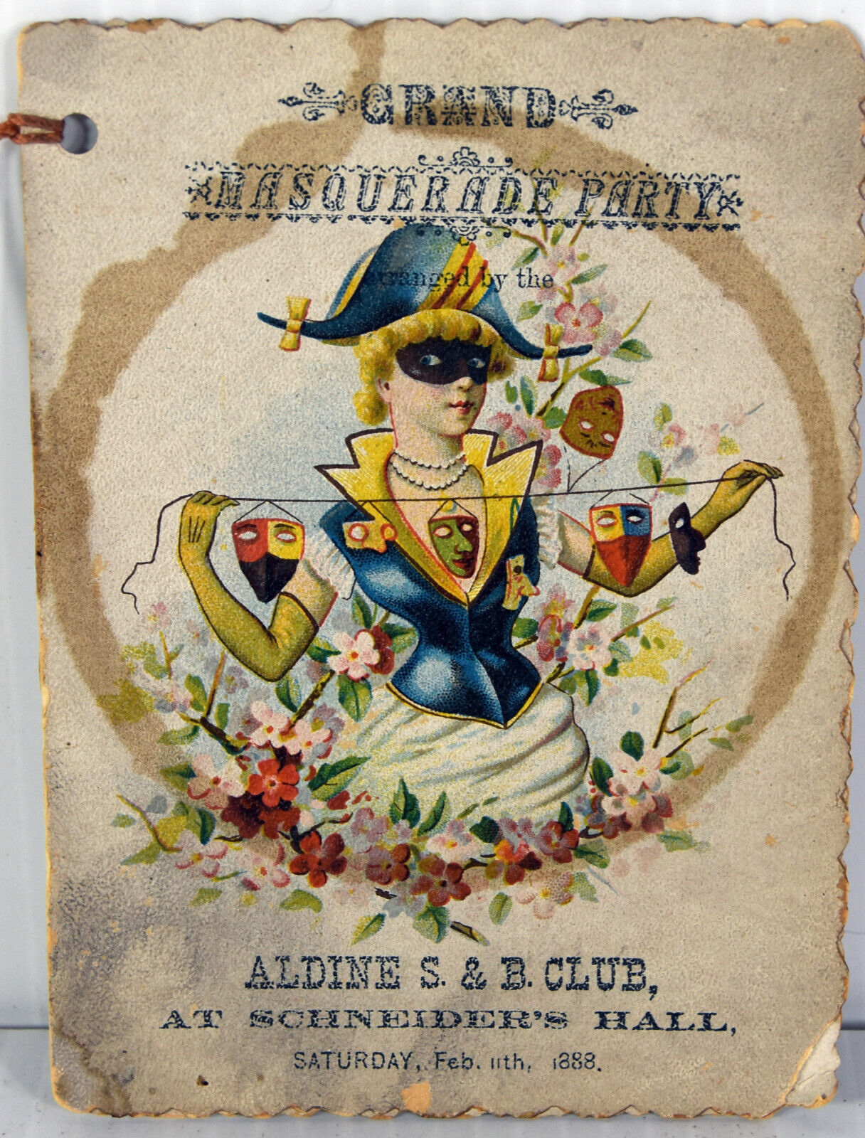 Antique 1888 Grand Masquerade Party Aldine Club Schneider Hall Wine List