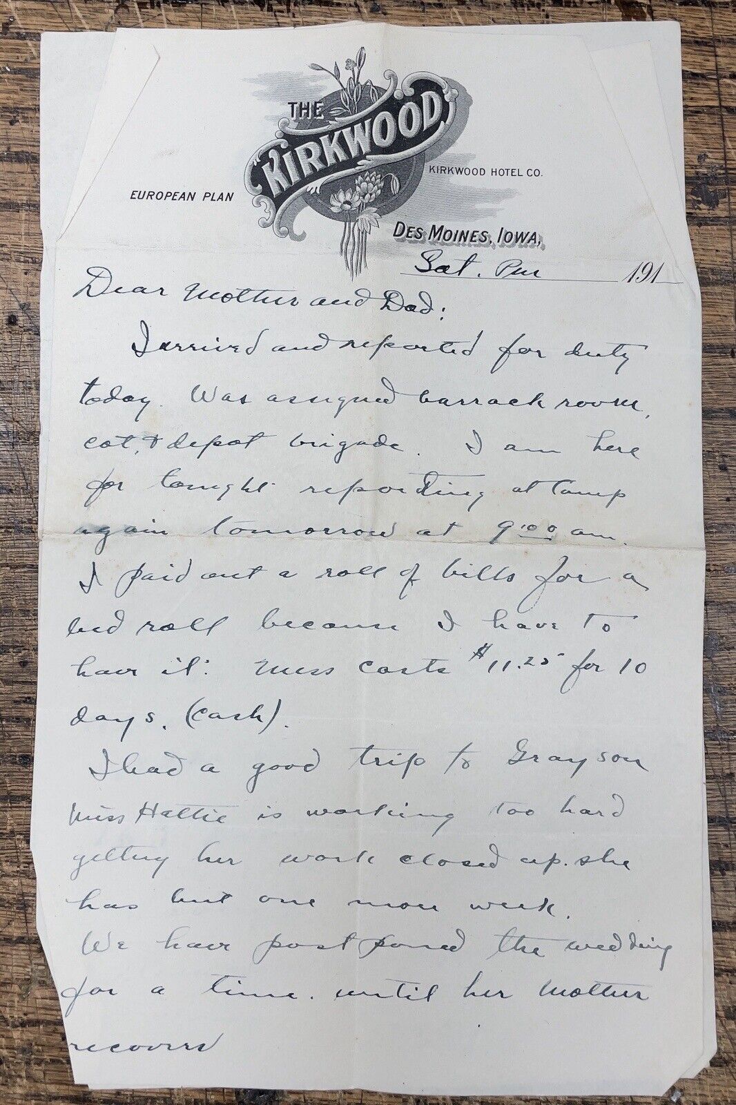 1917 Letter to Parents from World War One Recruit, Posted from Camp Dodge, IA