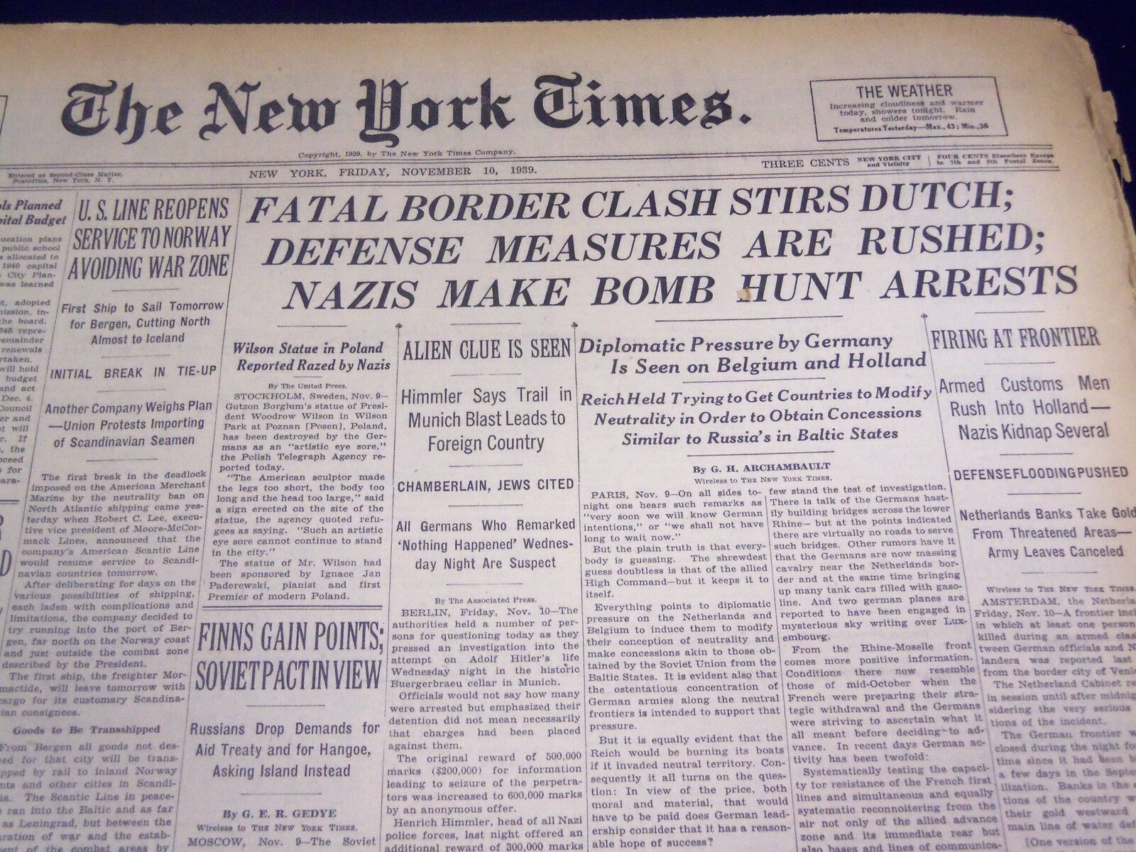 1939 NOV 10 NEW YORK TIMES - FATAL BORDER CLASH STRIKES DUTCH - NT 490
