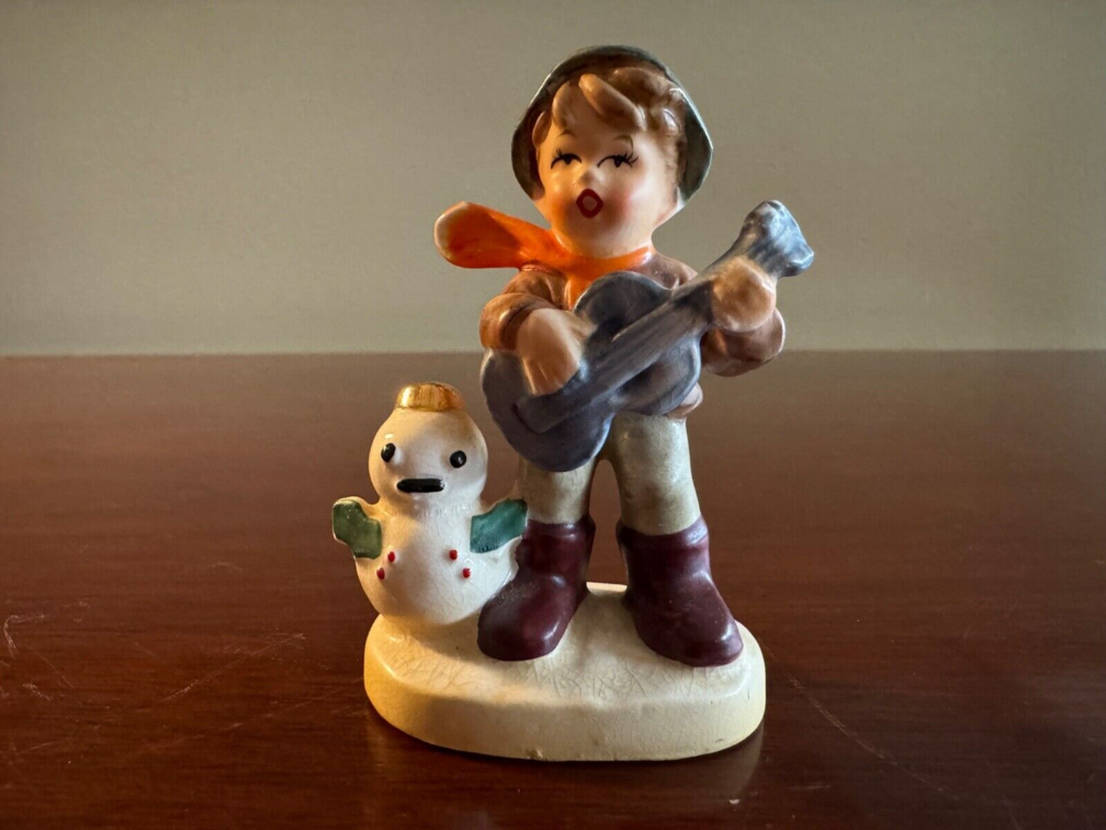 Vintage Porcelain Figurine Boy w/ Guitar & Snowman Napcoware Japan MINT
