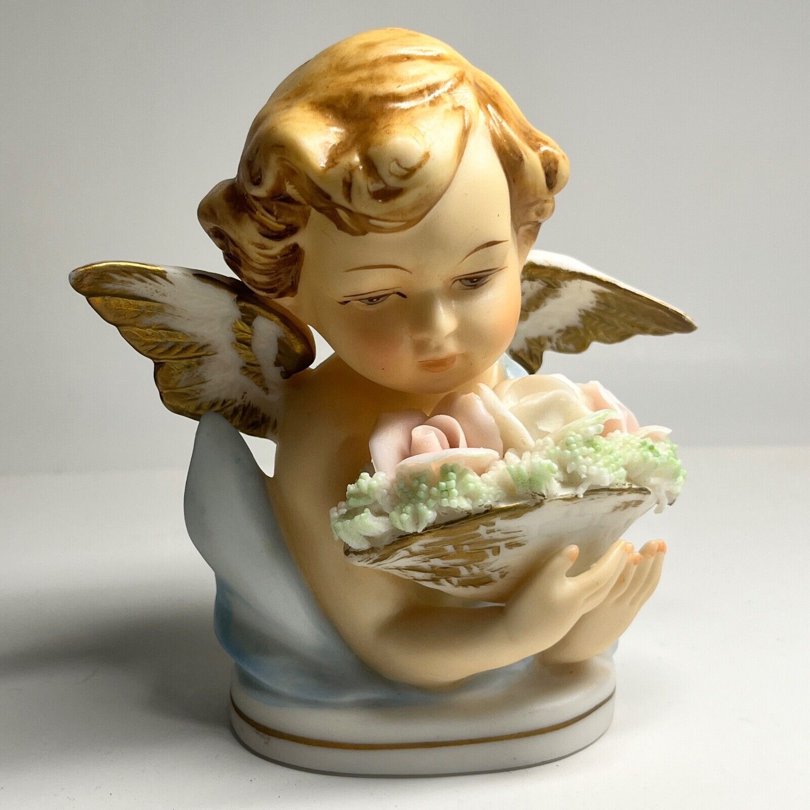 VTG Norcrest Japan Angel Cherub w/ Flower Basket Porcelain Figurine Hand Painted