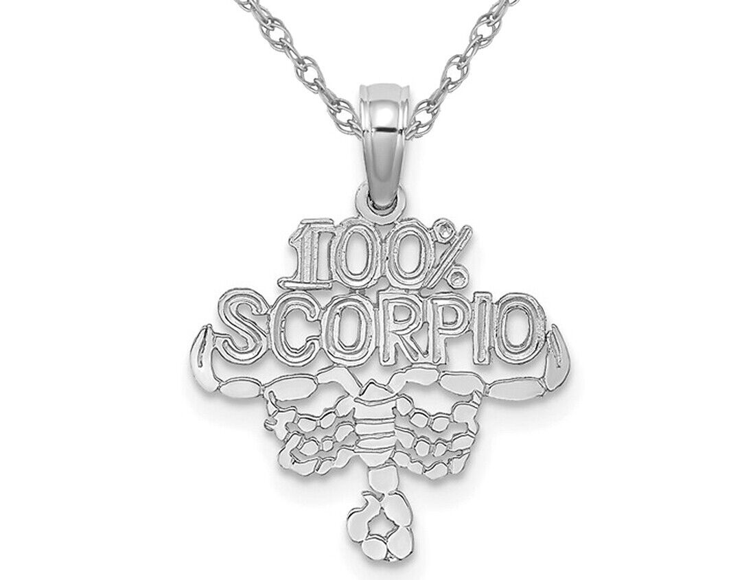 14K White Gold 100% SCORPIO Charm Astrology Pendant with Chain