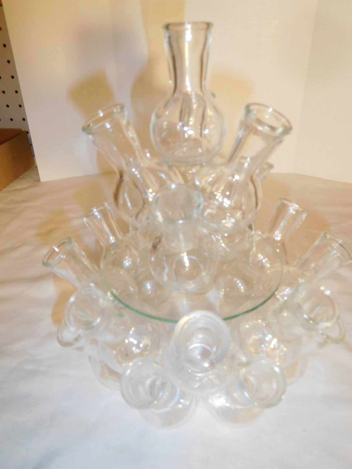 25 Vintage 1960's mini Clear Glass Attached Bud Vases Floral Design Set