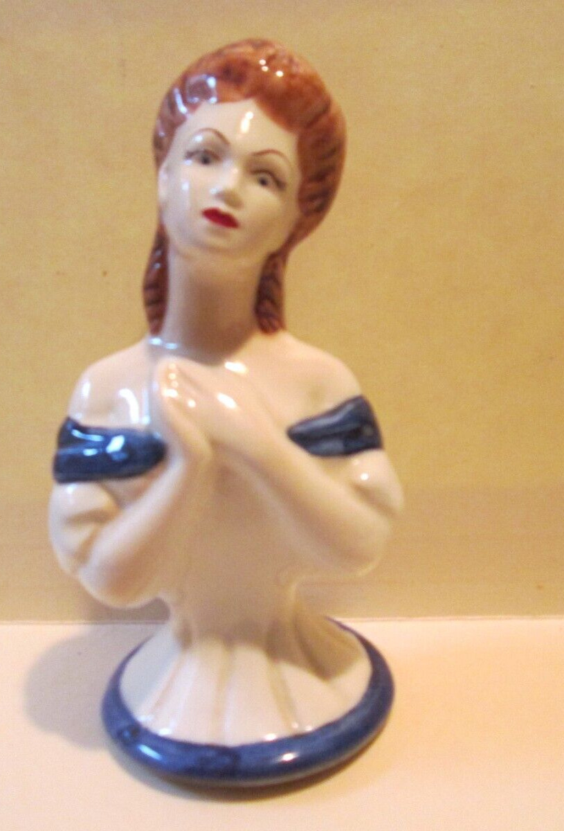 Antique Victorian Porcelain CERAMIC GLASS Half Doll Lady Bust Figure FIGURINE