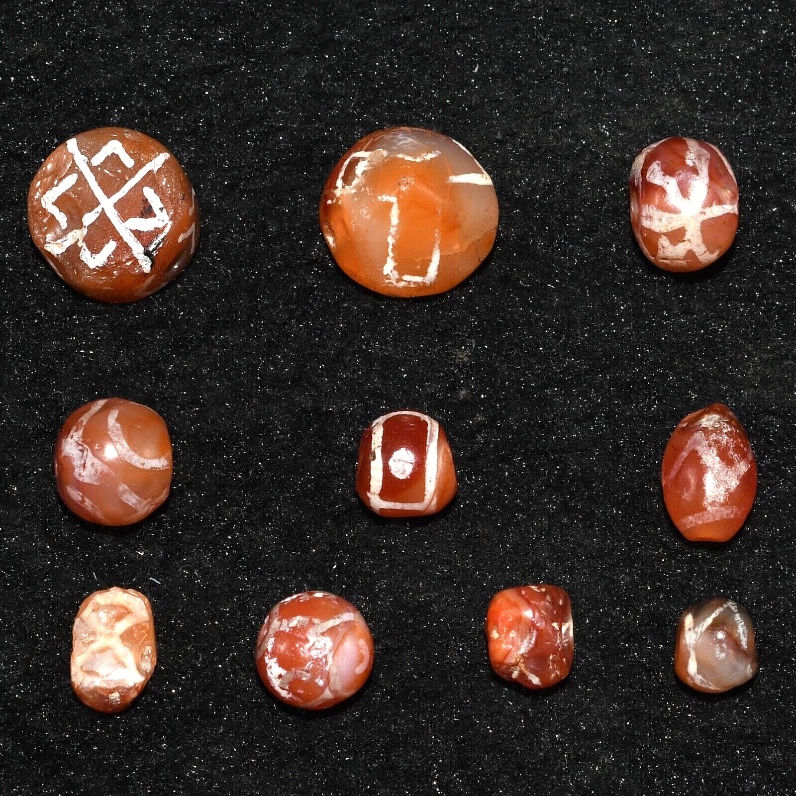 10 Genuine Large Ancient Pyu Culture Etched Carnelian Beads over 1500 Years Old