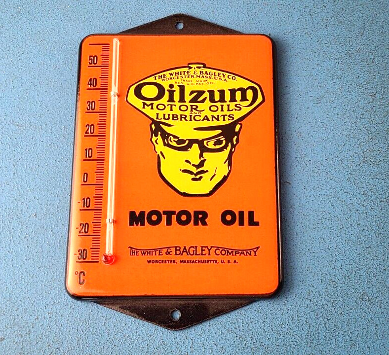 Vintage Oilzum Motor Oil Porcelain Sign - Gasoline Pump Ad Sign On Thermometer