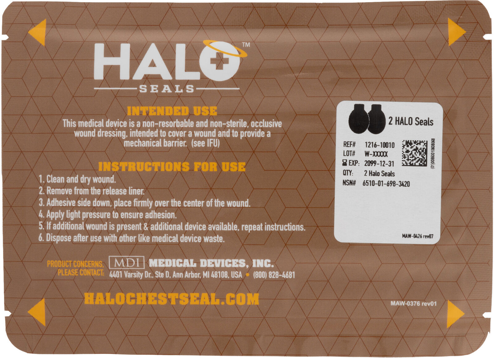 Halo Chest Seals (2 Per Package). IFAK Packaging SWAT EMS EMT ALS TCCC