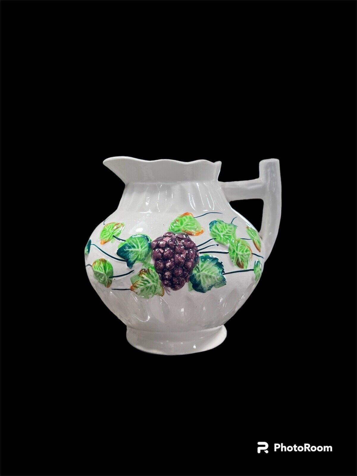Vintage Antique Porcelain Pitcher Hand Painted Grape Vine Design