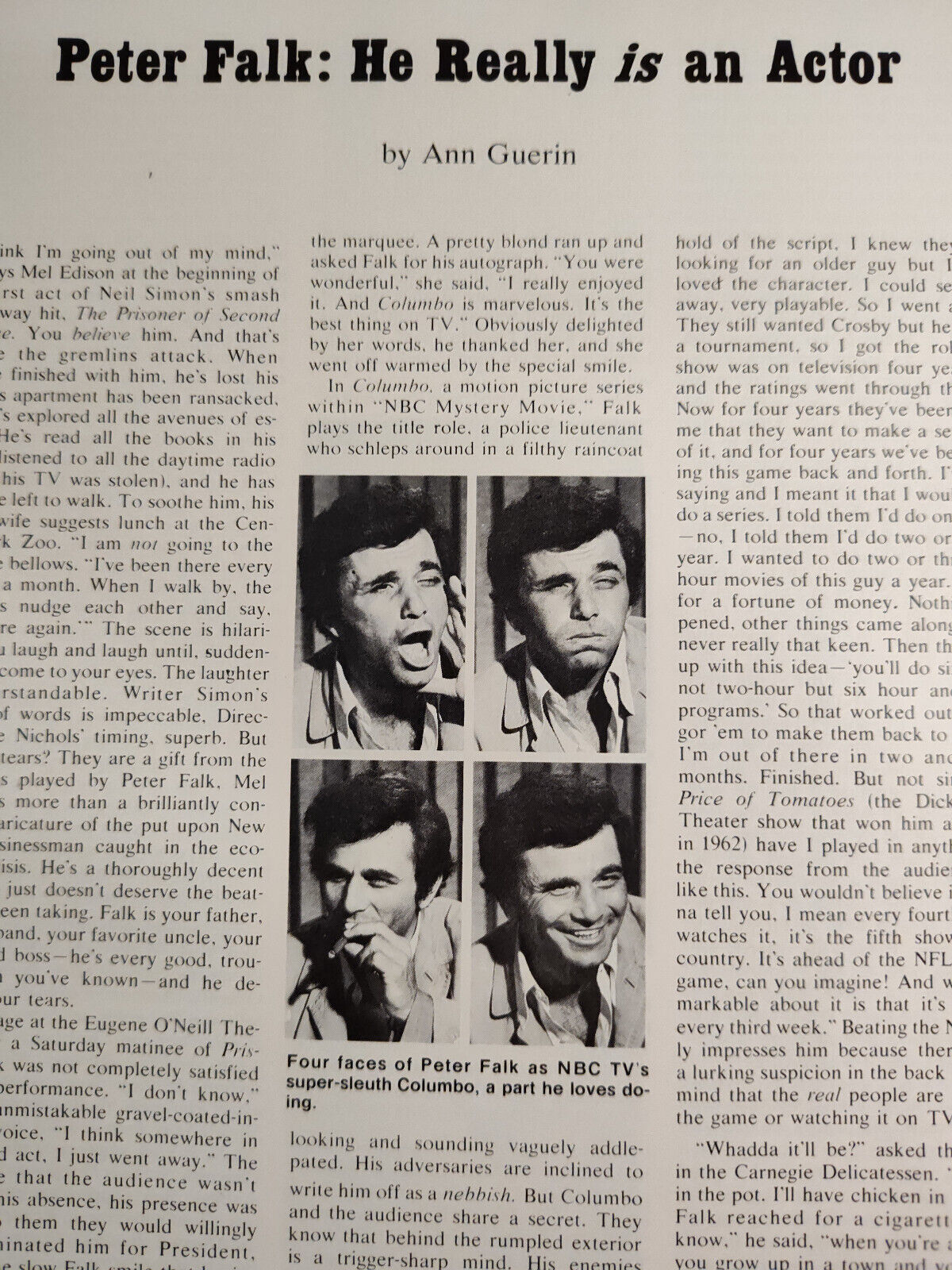 Vintage Article PETER FALK He really IS an actor