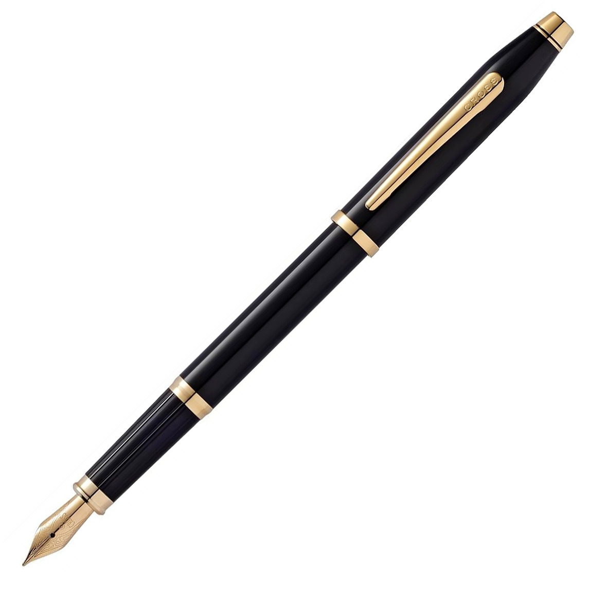 Crross Century II Black Fountain Pen 23KT Gold Plated Appointments Fine Nib0.7mm