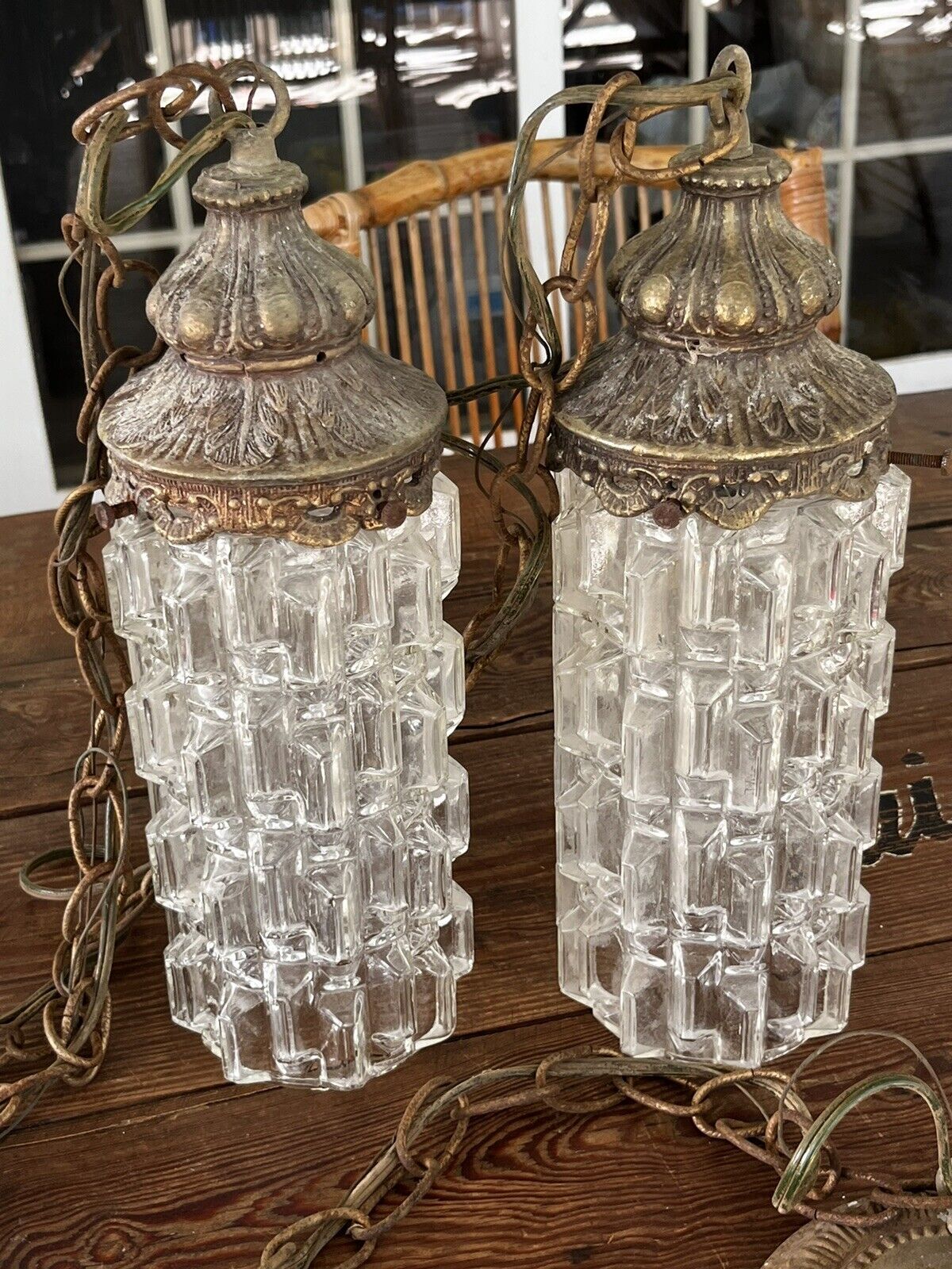 Vintage Double Pendant Long Swag Lamp Light Fixture Hollywood Regency Ceiling