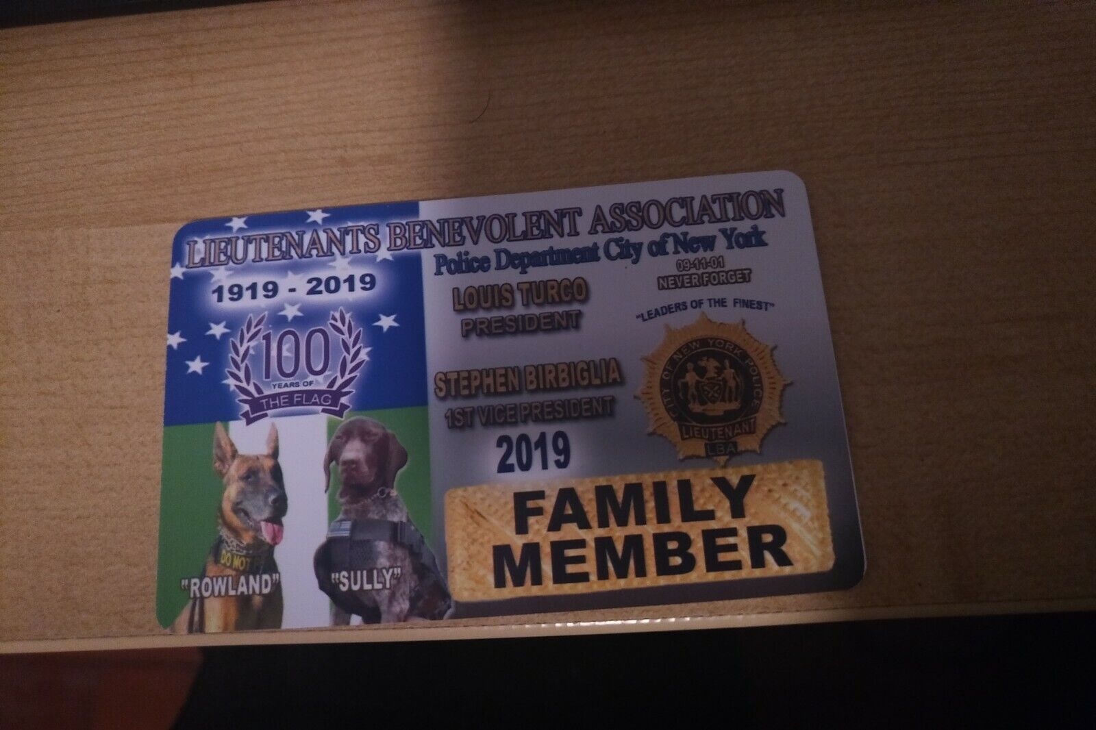 collectible 2019 NYPD LBA card FAMILY MEMBER