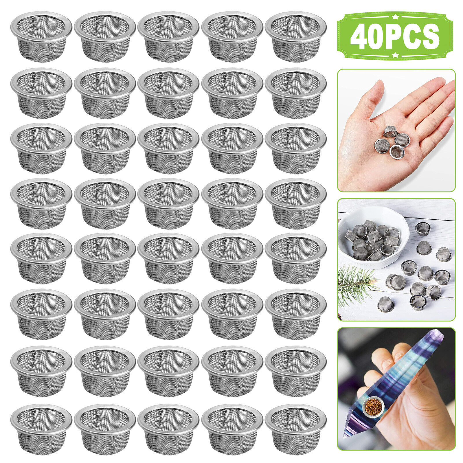 40PCS Tobacco Smoking Pipe Metal Filter Screen Steel Mesh Concave Bowl Style EJ