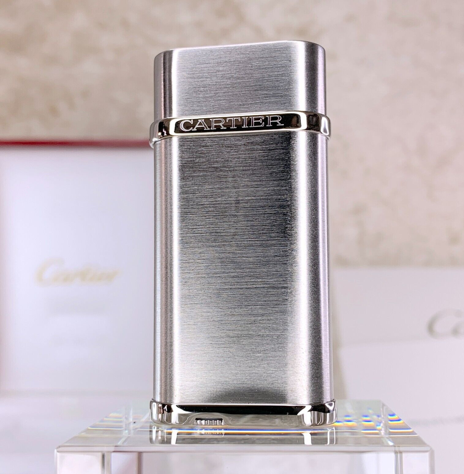 Cartier Gas Lighter Brushed Silver & Platinum Finish with Case & Papers