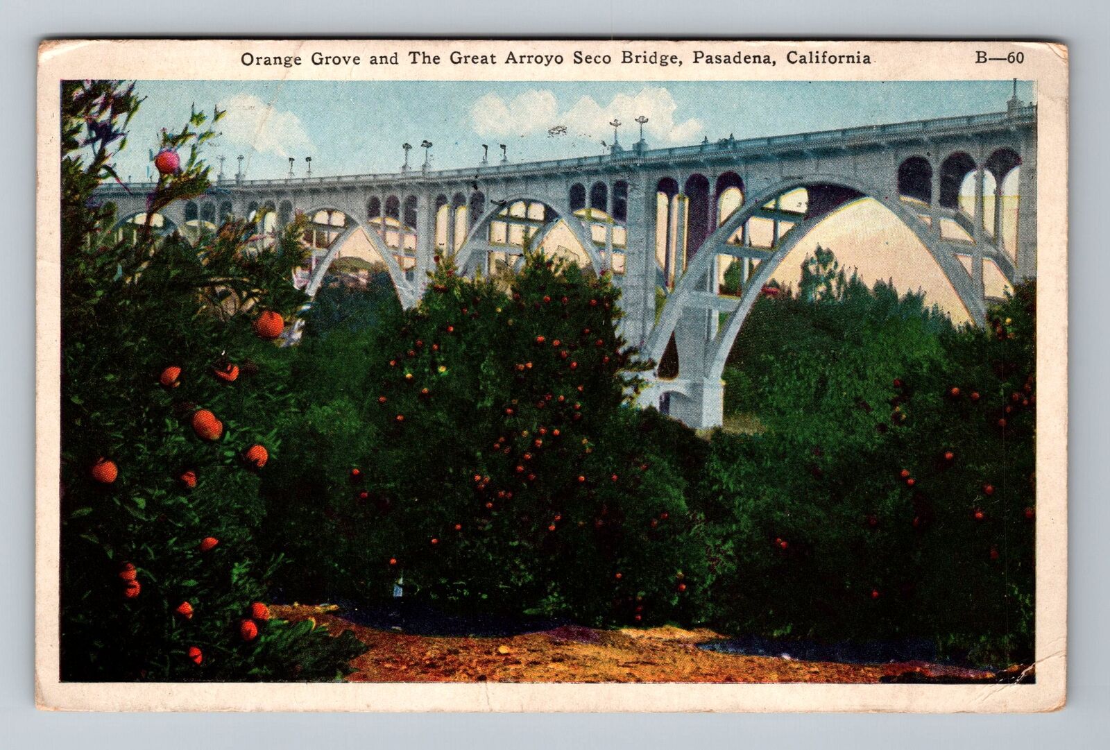 Pasadena CA-California, Orange Grove Arroyo Seco Bridge c1928 Vintage Postcard