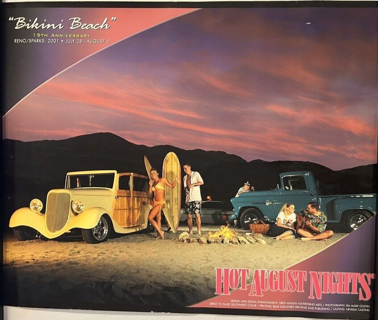 Hot August Nights Official Poster 2001 *22 x 28 Reno Car Show * VTG Bikini Beach