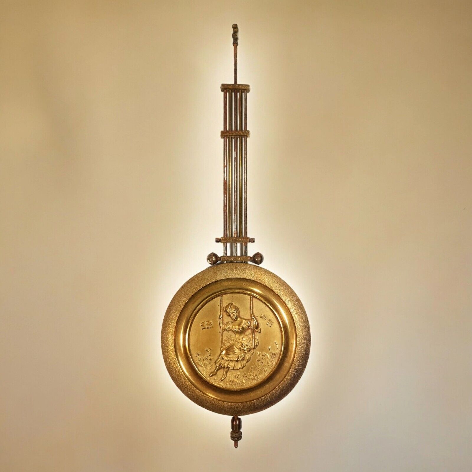 Antique German Clock Pendulum - Intricate Woman on Swing Design