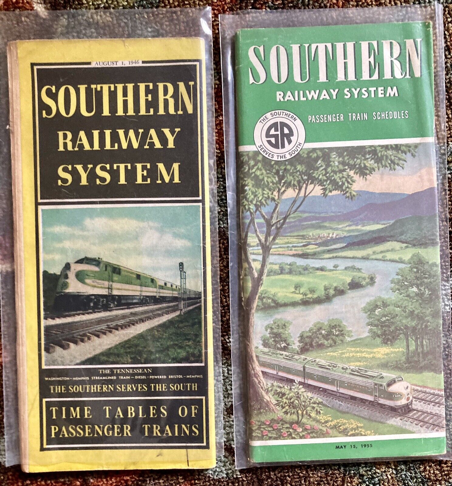 2 VINTAGE SOUTHERN RAILWAY SYSTEM  TIMETABLES-1946 & 1955