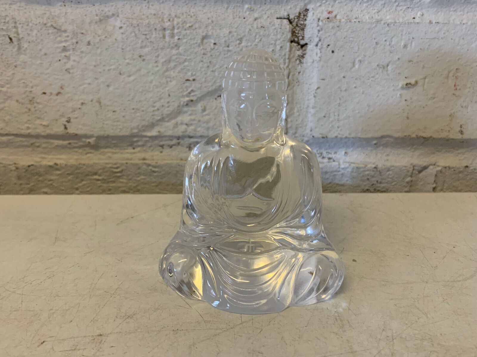 Chinese Unknown Age Rock Crystal Carving Statue of Buddha w/ Symbol / Character 