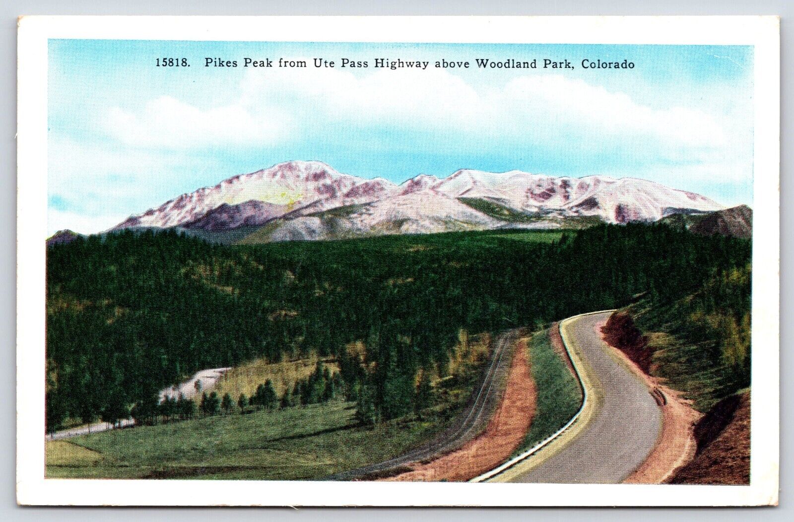 Colorado Woodland Park Pikes Peak From UTE Pass Highway Vintage Postcard