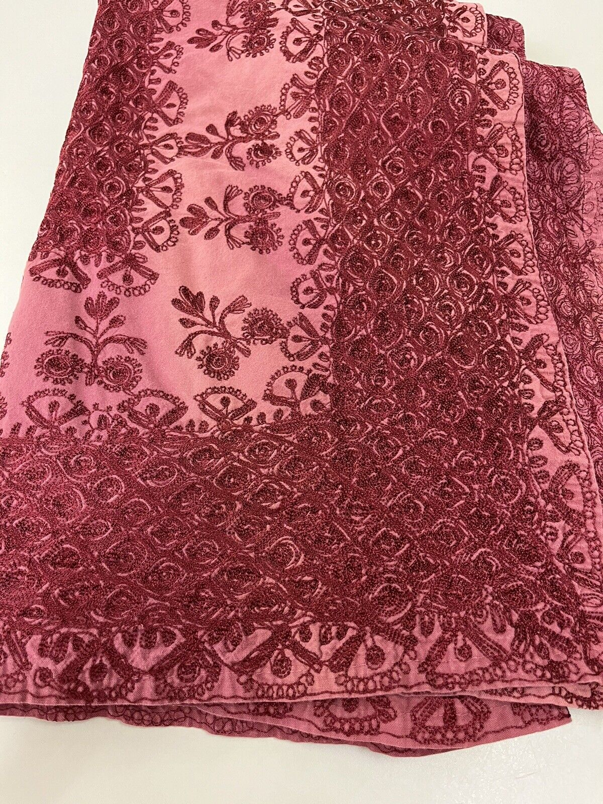 Vintage Middle Eastern Ornate Burgundy Embroidered Banquet Tablecloth 60”x 100”