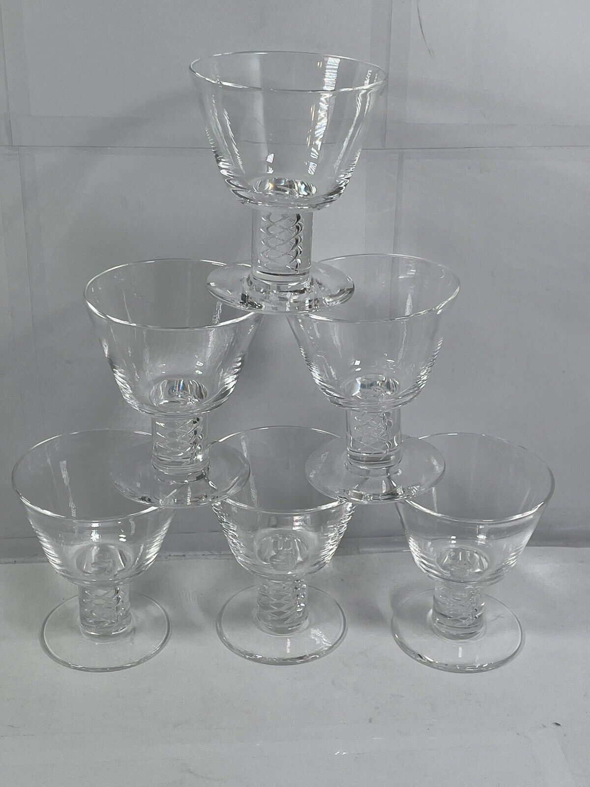 Vintage Signed Steuben Crystal Air Twist Stem Cocktail Glasses Set of 6 USA NY
