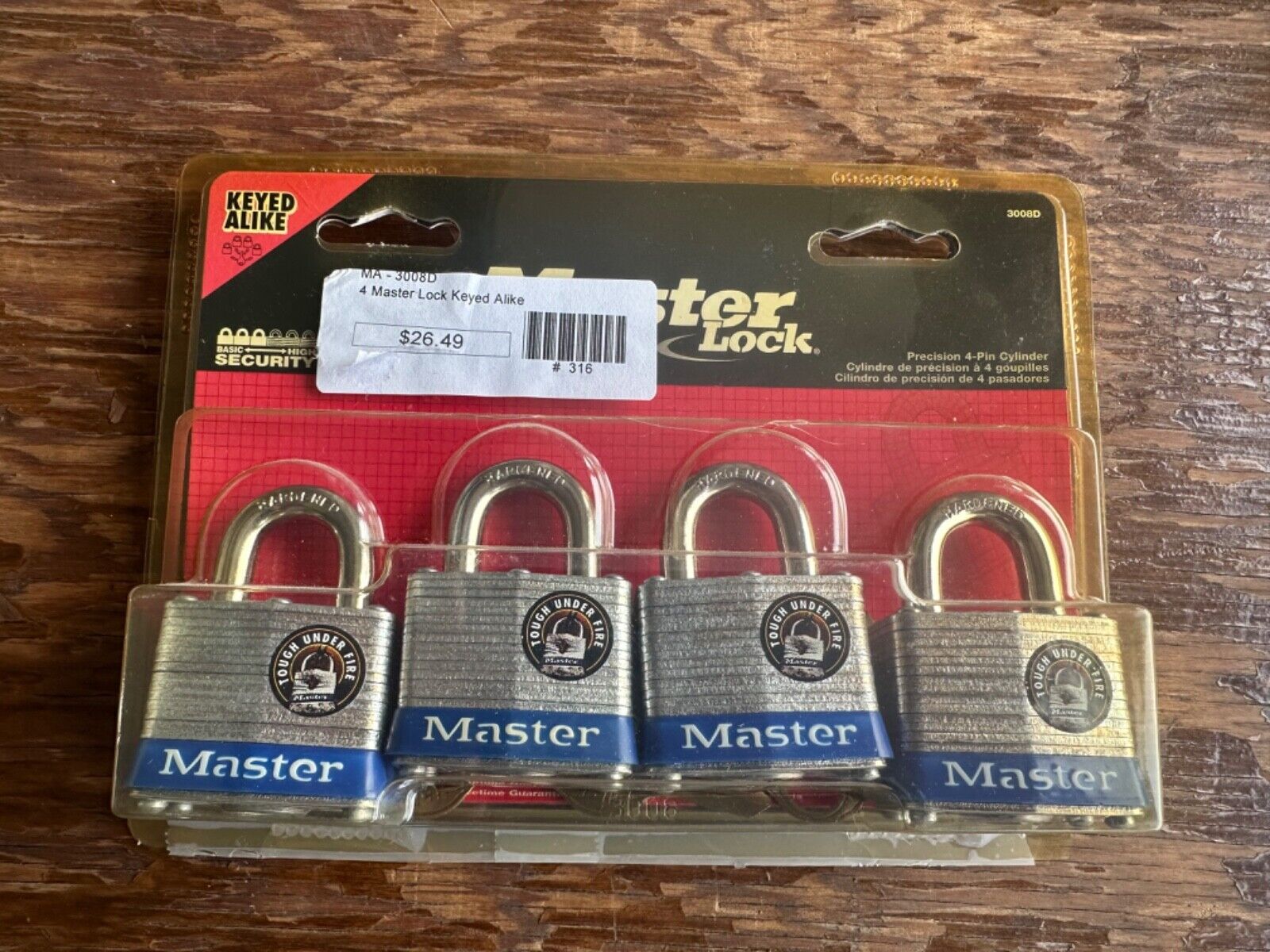 Master Lock Padlocks (4 Pack) Keyed Alike (Same Key Opens All 4 Locks) 1-9/16\