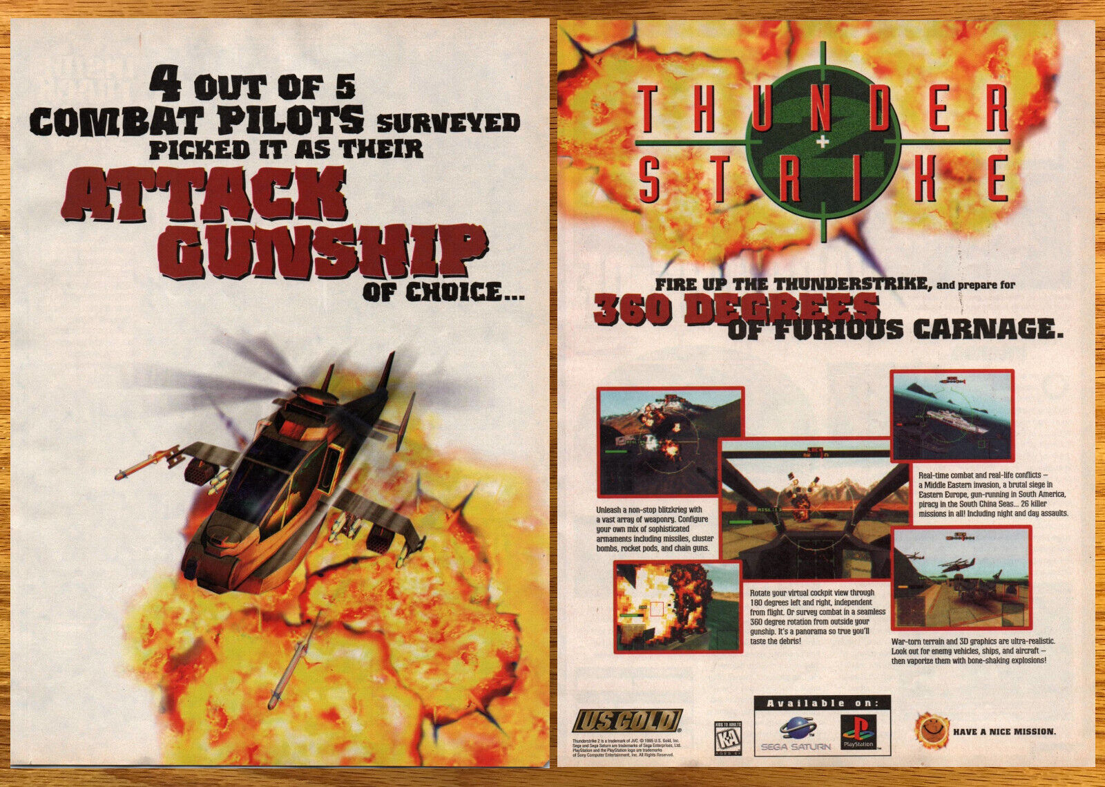 Thunder Strike II Atack Gunship - 2 Page Video Game Print Ad / Poster Art 1996