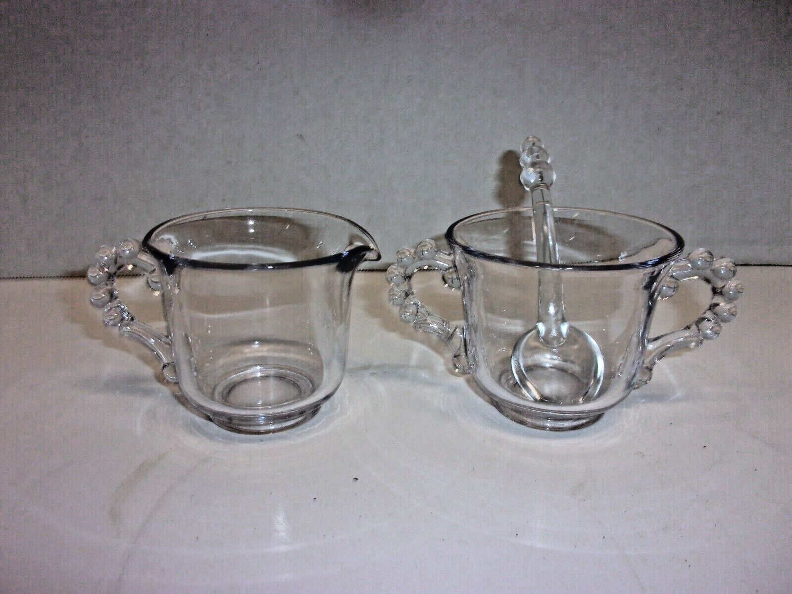 Vintage Candlewick Imperial Glass Cream And Sugar Bowl With Spoon.