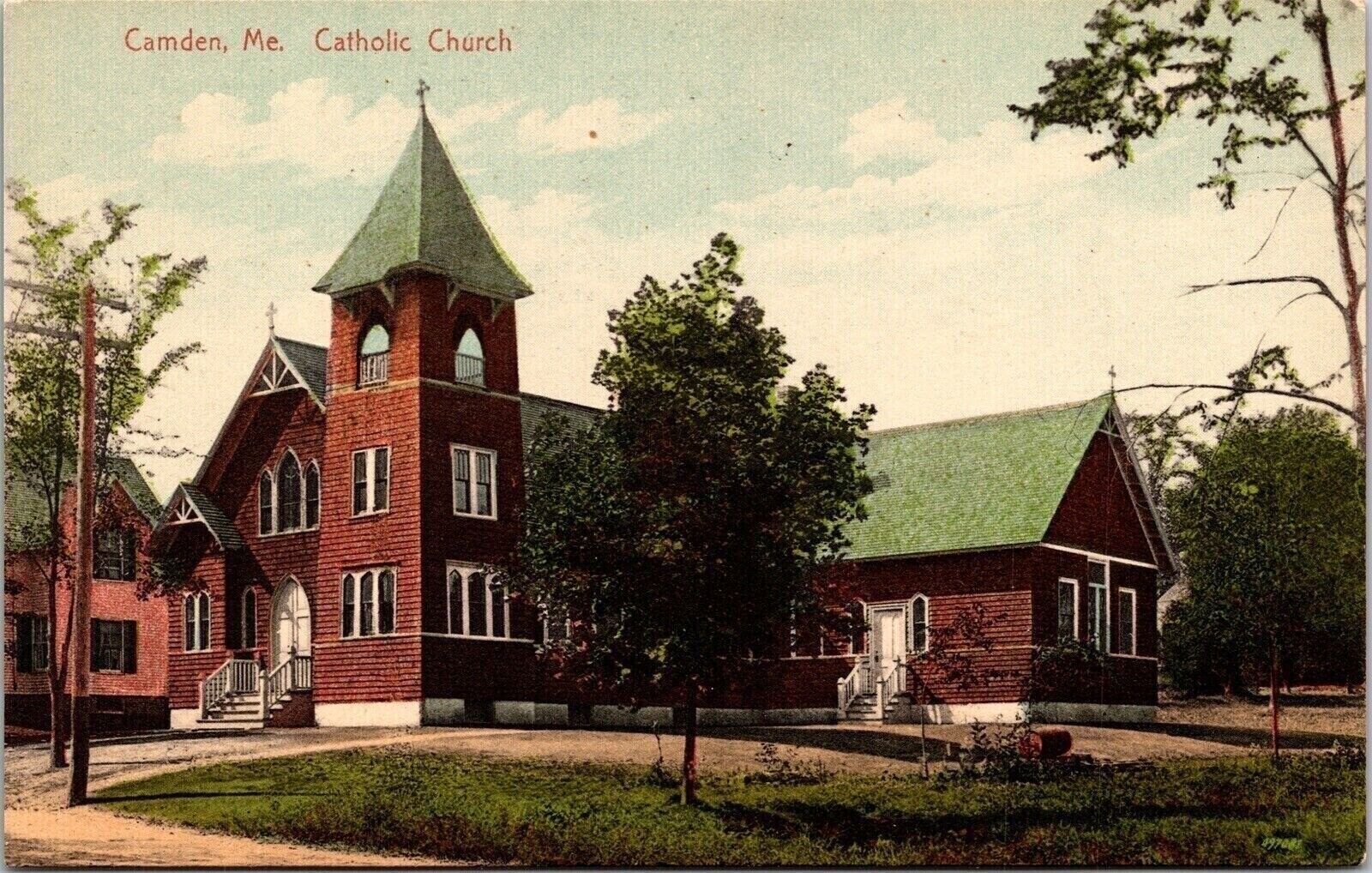Historic Catholic Church Streetview Camden Maine Religion DB Postcard