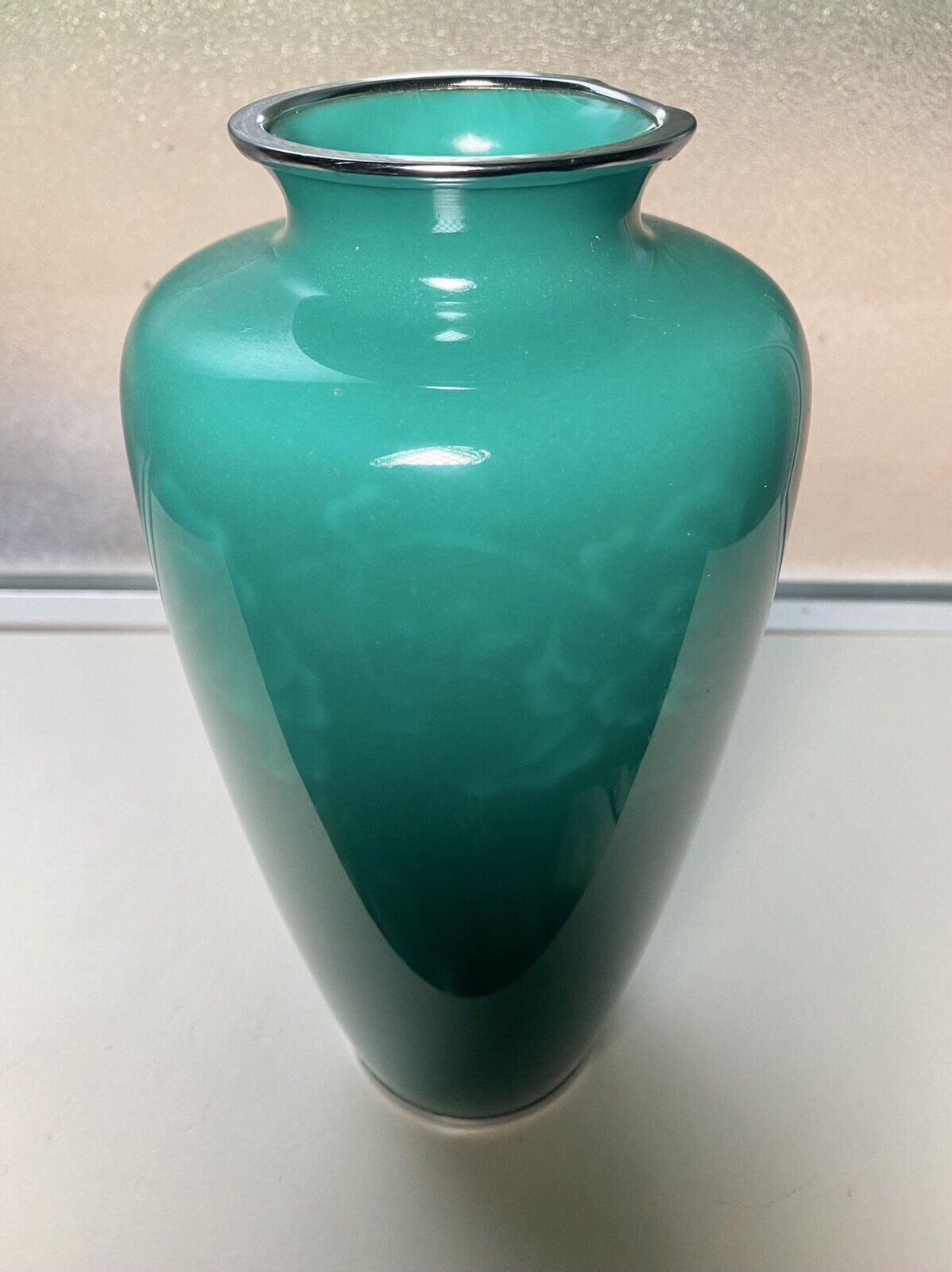 Japanese Ando Jade Green Wireless Cloisonné Vase 9.75” H