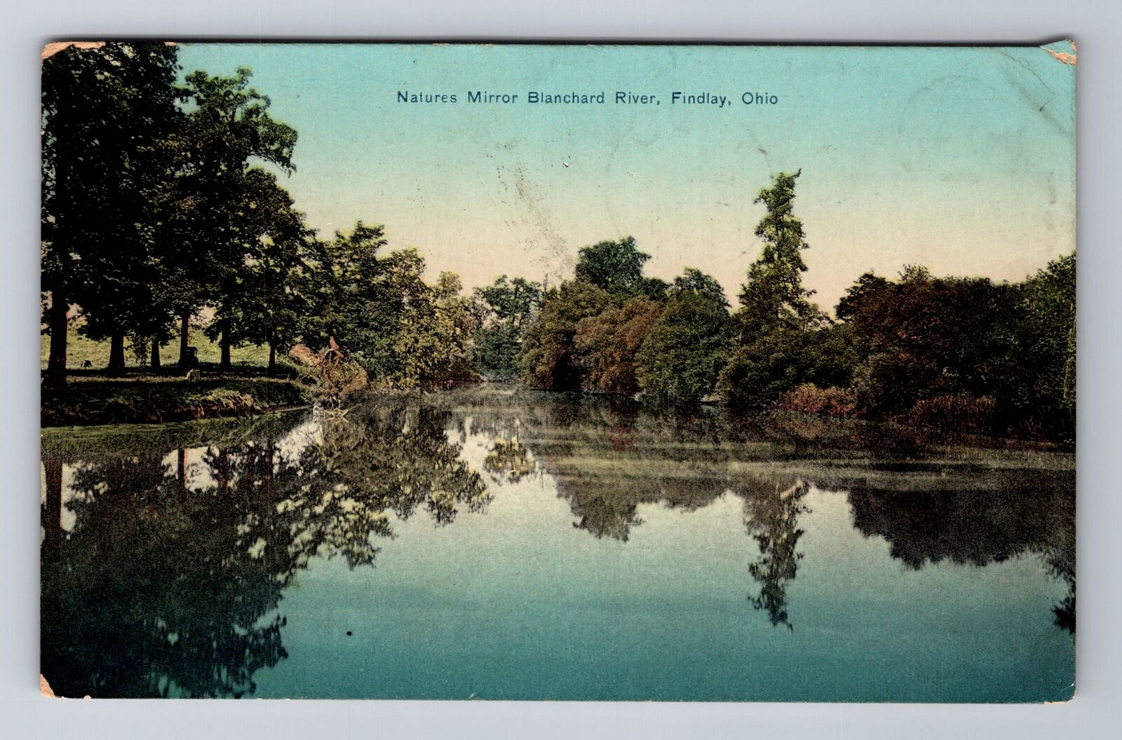 Findlay OH-Ohio, Blanchard River, Antique Vintage Souvenir Postcard