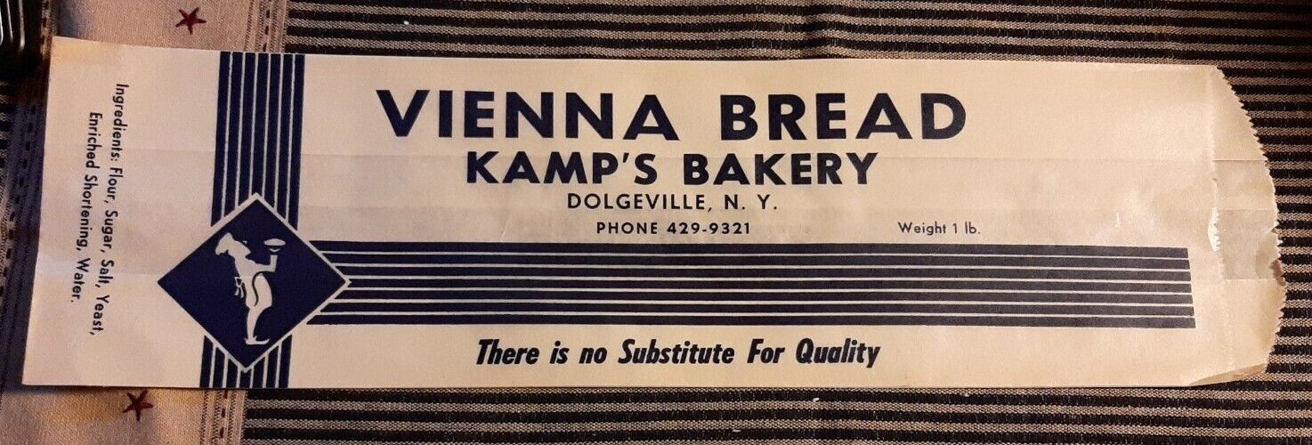 Vintage Kemp's Bakery Vienna Bread Wax Advertising Wrapper Bag Dolgeville NY 