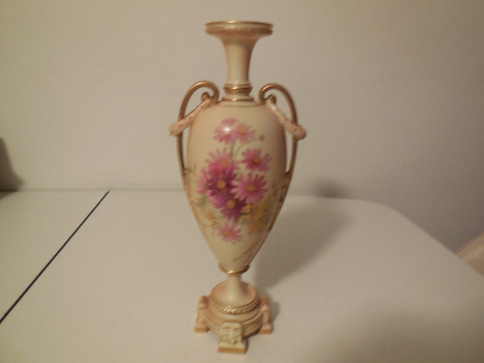 Antique Royal Worcester Double Handle Vase on Pedestal, 1898, G.E. Initials, 12
