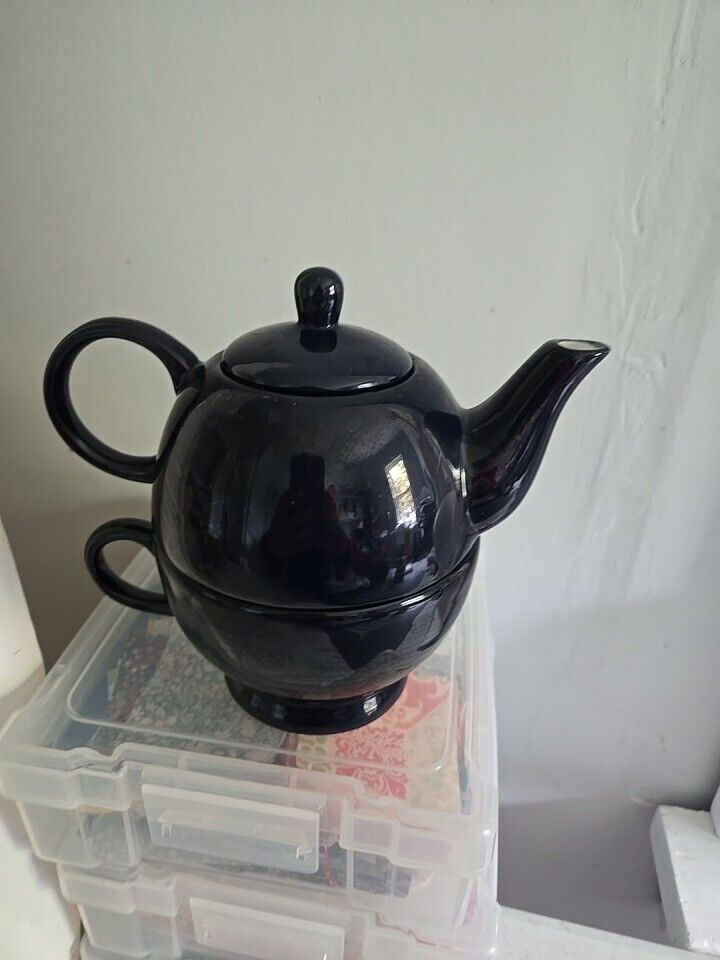 Dansk Tea For One Stackable Teapot Dark Blue Excellent Condition 