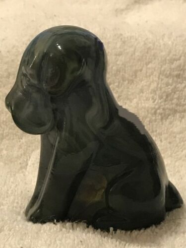 Boyd's Crystal Art Glass Boyd WALNUT & GREEN SLAG POOCHE DOG Figurine USA 1979