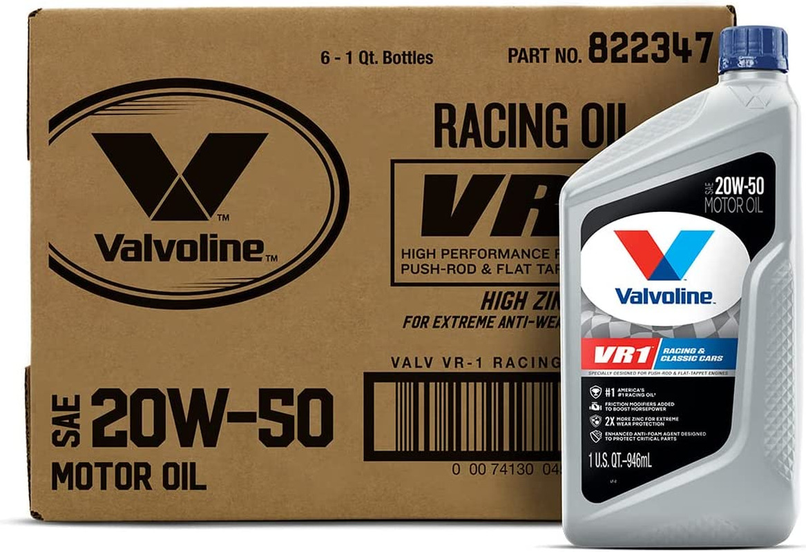 6-PACK Valvoline VR1 Racing SAE 20W-50 High Performance High Zinc Motor Oil 1 QT