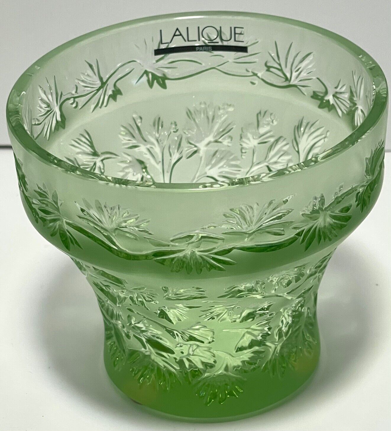 Vintage Lalique Green Coupelle Coriandre Crystal Bowl/Candle Holder- MINT