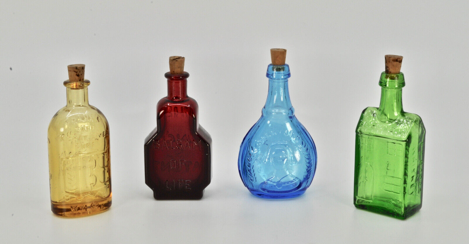 Miniature Wheaton Glass Bottles Lot of 4, Colorful, Nostalgic