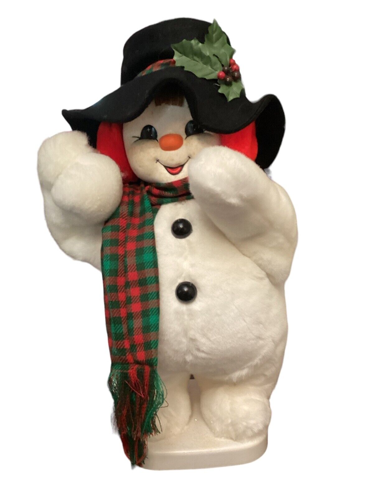 Vintage Santa’s Best animated snowman with earmuffs works well retired