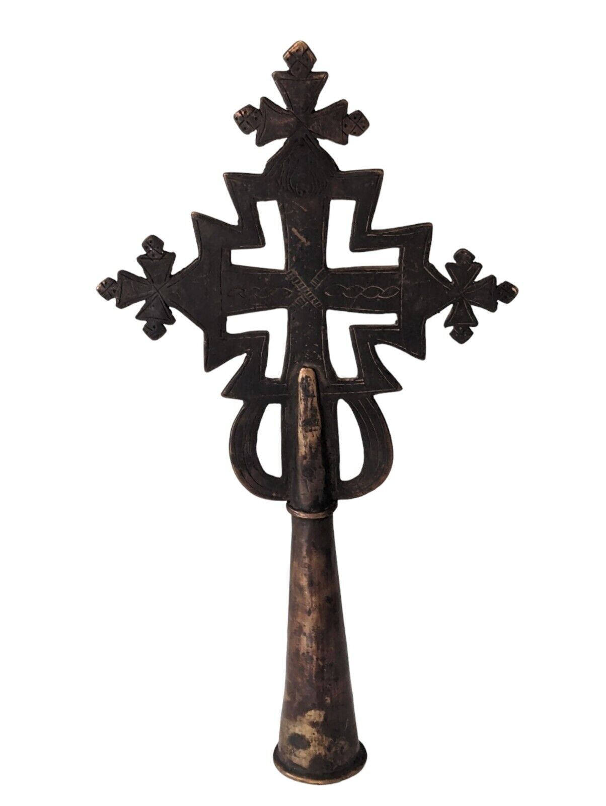 Antique Ethiopian Orthodox Coptic Christian Brass Processional Cross From Aksum