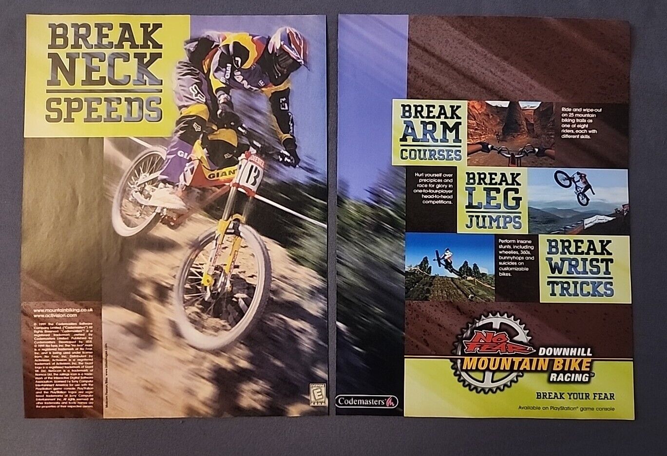 Vintage No Fear Downhill Mountain Bike Racing PS1 Advertisement, Ready To Frame