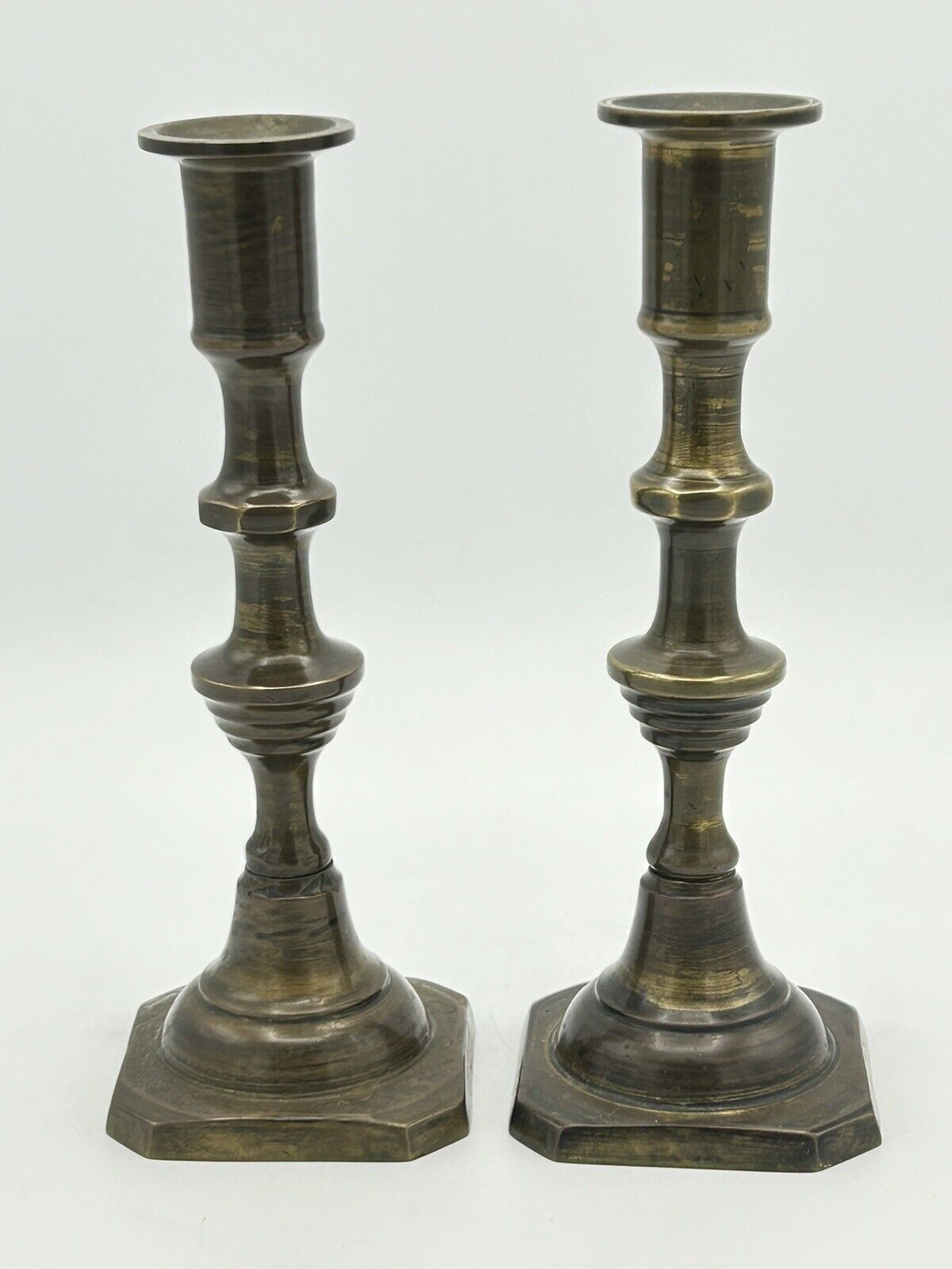 Vintage Brass Candlestick Holders Set Of 2 Made In India 8” Great Patina