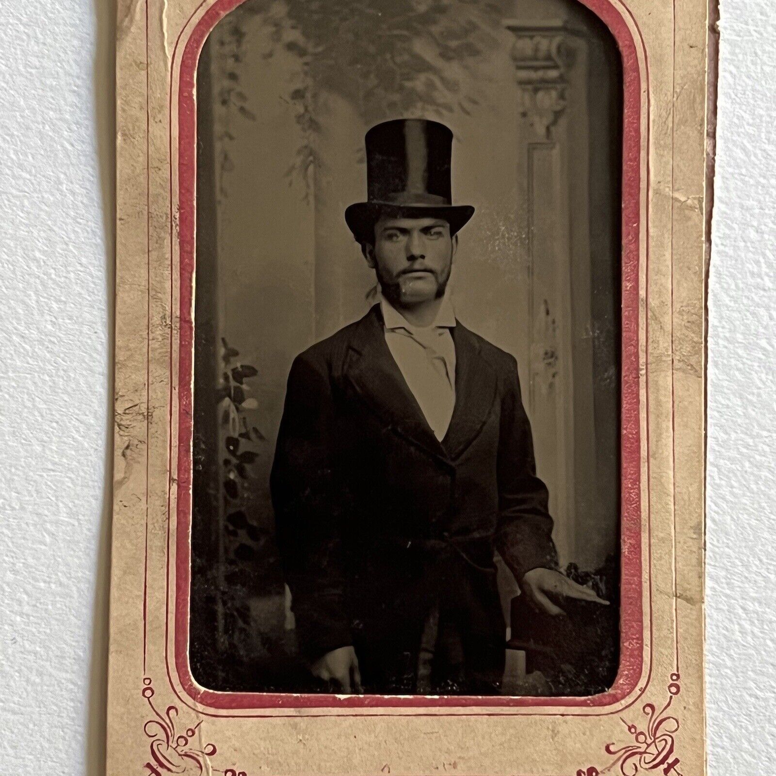 Antique Tintype Photograph Very Handsome Young Man Great Stove Top Hat