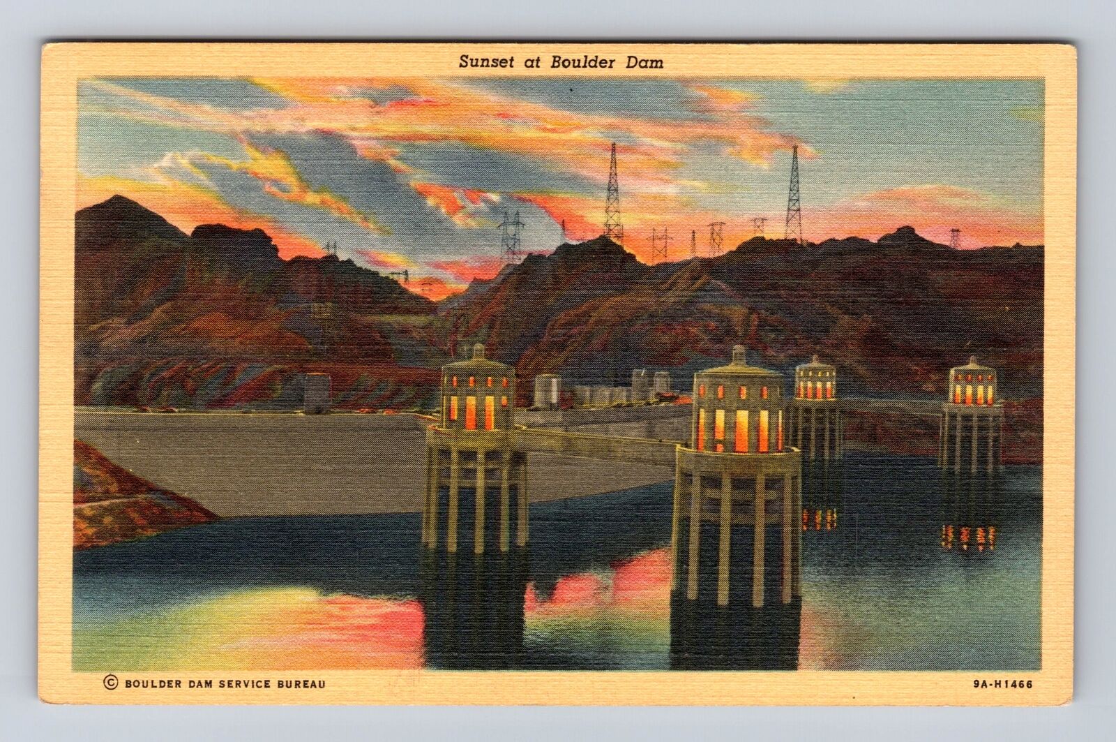 Boulder City NV- Nevada, Sunset At Boulder Dam, Antique, Vintage Postcard