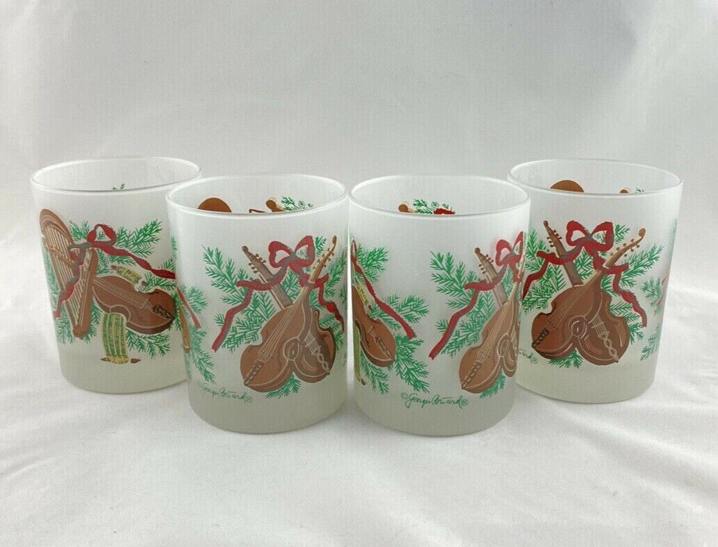 4 Vintage Georges Briard Glasses Double Old Fashioned Holiday Christmas Rocks 
