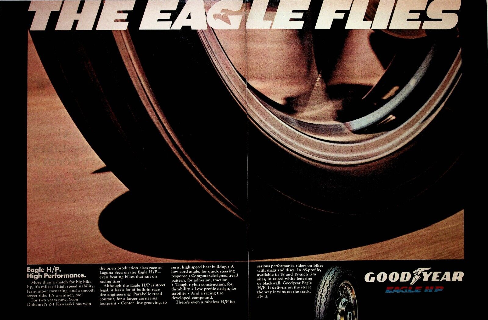 1976 Goodyear Eagle High Performance Motorcycle Tires - 2-Page Vintage Ad