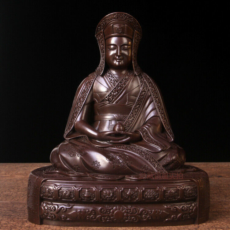 8'' China Tibetan Buddhism Geju Sect Guru Gampopa Buddha Bronze Statue