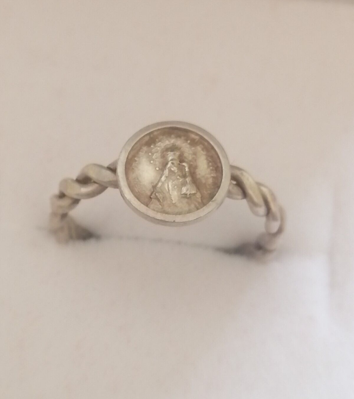 Vtg Solid Silver Christian Religious Handmade Ring Size 4.5 1.4g